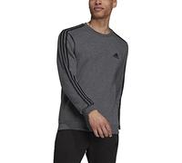 adidas Men's Standard Essentials Fleece 3-Stripes Sweatshirt, Dark Grey Heather/Black, Large