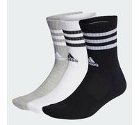 adidas Mixte 3-Stripes Cushioned Crew Socks 3 Pairs, Medium Grey Heather/White/Black/White, 10.5-12.5