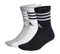 adidas Mixte 3-Stripes Cushioned Crew Socks 3 Pairs, Medium Grey Heather/White/Black/White, 8.5-10