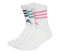 adidas Mixte 3-Stripes Cushioned Crew Socks 3 Pairs, White/Pure Teal/Lucid Pink/Black, 4.5-6