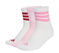 adidas Mixte 3 STRIPES CUSHIONED SPORTSWEAR MID CUT SOCKS 3 PAIR PACK, white/clear pink/active maroon, 40-42