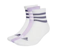 adidas Mixte 3-Stripes Cushioned Sportswear Mid-Cut Socks 3 Pairs, White/White/Powder Plum, 13-14.5