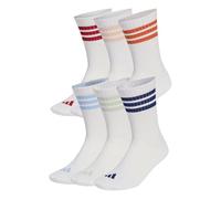 adidas Mixte 3 Stripes Essentials Cushioned Crew Socks 6 Pair Pack, white/active maroon/fox orange/dark blue, 37-40