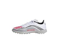 adidas Mixte Enfant F50 Messi League Turf Football Boots Kids Chaussures, Cloud White/Lucid Red/Silver Metallic, 34 EU