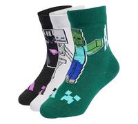 adidas Mixte enfant Minecraft Kids 3 Pairs Per Pack Socks Socks, lgh solid grey/collegiate green/black, 3-4 Years
