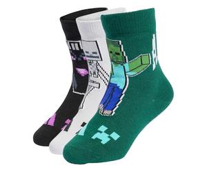 adidas Mixte enfant Minecraft Kids 3 Pairs Per Pack Socks Socks, lgh solid grey/collegiate green/black, 3-4 Years