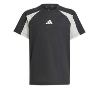 adidas Mixte Enfant Seasonal Essentials Colorblock T-Shirt, Black/Wonder Silver/White, 7-8 Years