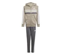 adidas Mixte enfant SEASONAL ESSENTIALS TIBERIO 3 STRIPES FLEECE TRACKSUIT, silver pebble/grey six/metal grey/white, 13-14 Years