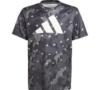 adidas Mixte Enfant Train Essentials Seasonal AEROREADY Allover Print Regular-Fit Tee, White/Grey Five/Carbon/Black, 7-8 Years