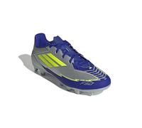 adidas Mixte F50 Club Football Boots FG/MG Chaussures, Silver met./Solar Yellow/Lucid Blue, 43 1/3 EU