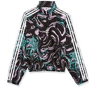 adidas Originals Sweat-shirt court à col rond imprimé intégral avec demi-fermeture éclair pour fille, Noir/Lilas Bliss/Semi Mint Rush, M