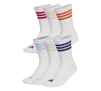 adidas Mixte 3 Stripes Essentials Cushioned Crew Socks 6 Pair Pack, white/active maroon/fox orange/dark blue, 40-42