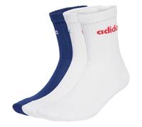 adidas Mixte Linear Crew Cushioned Socks 3 Pairs, Dark Blue/White/White, 8.5-10