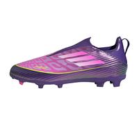 adidas Kids' Chaussure de Football F50 League sans Lacets pour Terrain Souple Enfants, Purple/Cloud White/Lucid Lemon, 32