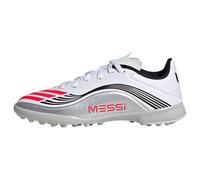 adidas Mixte Enfant F50 Messi League Turf Football Boots Kids Chaussures, Cloud White/Lucid Red/Silver Metallic, 34 EU