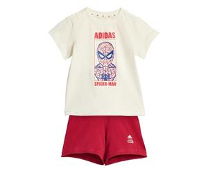 adidas Unisex Baby MARVEL SPIDER-MAN T-SHIRT SET, off white/active maroon, 12-18 Months