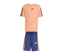 adidas Unisex Kinder ESSENTIALS SMALL LOGO STRIPES T-SHIRT SET, Dusky Orange/dark blue, 7-8 Years