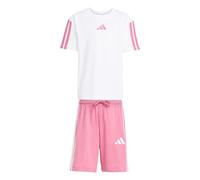 adidas Unisex Kinder ESSENTIALS SMALL LOGO STRIPES T-SHIRT SET, white/pink fusion, 5-6 Years