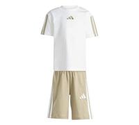 adidas Unisex Kinder ESSENTIALS SMALL LOGO STRIPES T-SHIRT SET, white/Wonder Cargo, 7-8 Years