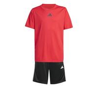 adidas Mixte enfant TRAIN ESSENTIALS 3-STRIPES T-SHIRT SET, pure ruby/black, 7-8 Years