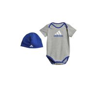 adidas Unisexe - Bébé 0-24 Essentials Big Logo Bodysuit and Beanie Gift Set Kids, Medium Grey Heather/Semi Brillant Blue, 9-12 Months