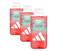 adidas Vibes Wonder Force Gel douche, 400 ml, lot de 3, notes de rhubarbe et de musc blanc, parfum unisexe