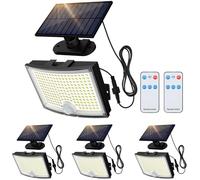 Adiding Lot de 4 projecteurs solaires d'extérieur à DEL de 3 500 lm avec câble de 5 m, télécommande avec détecteur de mouvement et 3 modes, lampes de sécurité à énergie solaire pour terrasse, cour,
