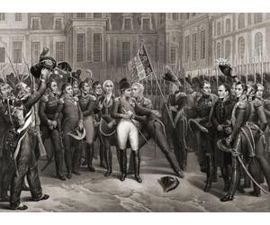 Adieu de Napoléon à l'Ancienne Garde à Fontainbleau Avril 20 1814 après sa première abdication. Napoléon Bonaparte 1769-1821 Empereur des Français Après une gravure de Vincenz Georg Kininger d'une