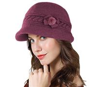 Adigaber Cloche Angola Robe Bonnet en Tricot Chaud Femme Hiver Élégant Chanvre Fleurs Béret Chapeau Casquettes avec Chapeau de Soleil