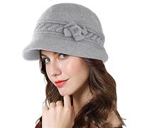 Adigaber Cloche Angola Robe Bonnet en Tricot Chaud Femme Hiver Élégant Chanvre Fleurs Béret Chapeau Casquettes avec Chapeau de Soleil