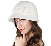 Adigaber Cloche Angola Robe Bonnet en Tricot Chaud Femme Hiver Élégant Chanvre Fleurs Béret Chapeau Casquettes avec Chapeau de Soleil