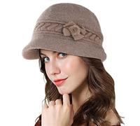 Adigaber Cloche Angola Robe Bonnet en Tricot Chaud Femme Hiver Élégant Chanvre Fleurs Béret Chapeau Casquettes avec Chapeau de Soleil
