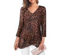Adigaber Femme Blouse à Manches Trois-Quarts à col en V pour Top | Coupe ample，Ourlet asymétrique，Double couche，Mousseline，Fluide，Couleur unie，Décontracté，Blouse de bureau，Imprimé