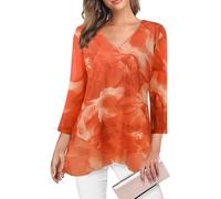 Adigaber Femme Blouse à Manches Trois-Quarts à col en V pour Top | Coupe ample，Ourlet asymétrique，Double couche，Mousseline，Fluide，Couleur unie，Décontracté，Blouse de bureau，Imprimé