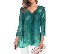 Adigaber Femme Blouse Décontracté à Manches Trois-Quarts Chemisier élégant à col en V pour Top Mode