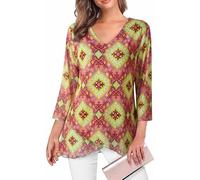 Adigaber Femme Blouse Décontracté à Manches Trois-Quarts Chemisier élégant à col en V pour Top Mode