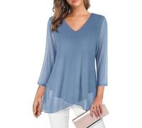 Adigaber Femme Blouse Décontracté à Manches Trois-Quarts Chemisier élégant à col en V pour Top Mode