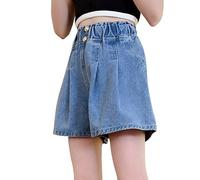Adigau Filles Jeans Short Court Pantalon Etirable Taille Élastique Cowboy Porté Quotidiennement Jeune Enfant Coton Loisir Short Cowboy pour l'école Bleu 9-10