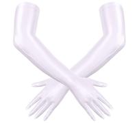Adigau Gants Longs Blanc pour Femmes, Accessoires Gants Brillants Clubwear Wetlook pour Festival Halloween