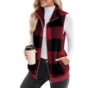 Adigau Gilets pour femmes Sans manches avec fermeture éclair Poches Col montant Gilet polaire Sans manches Veste pour femme Gilet polaire Automne Hiver Chaud Elégant Casual Classique Rouge bourgogne S