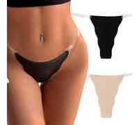 Adigau Lot de 2 Slips Femmes Léger Invisible String Culotte Sexy Réglable Clear Straps sans Couture Solide Stretch G-Strings, M