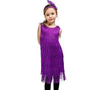 Adigau Robe de Danse Latine à Frange Fille Robe de Pompon Samba Tango Salsa Robe sans Manches Enfant Robe Danse Jazz Valse Chacha Fille 10-12 Ans A2