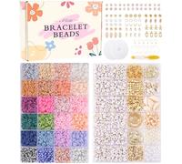 ADIIL Kit de fabrication de bracelets en argile - 24 couleurs pastel - Perles en argile polymère de 6 mm pour la fabrication de bijoux, bracelets d'amitié Taylor - Perles Heishi avec lettres - Cadeau