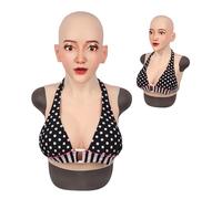 Adima Masque de tête féminine réaliste en Silicone, Poitrine Artificielle Souple Taille E, Masque de beauté Fait Main pour Cosplay ou Drag Queen,Color3,with Makeup