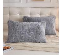 AdirHome Lot de 2 housses de coussin moelleuses - 50 x 70 cm - Gris - En peluche moelleuse - 70 x 50 cm - Douces et moelleuses - Pour canapé - 50 x 70 cm - Gris
