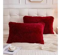 AdirHome Lot de 2 taies d'oreiller de 50 x 70 cm - En peluche - Très doux - Pour canapé, décoration de jardin, extérieur - Rouge - 50 x 70 cm