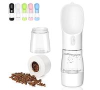 Adirigo Gourde Chien Portable Gourde Chien Promenade 258 ML avec Compartiment à Croquettes de 200 ML Gourde pour Chien Promenade pour Les Promenades Les Voyages et La Randonnée (Blanc)