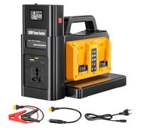 Adisipsoarin Onduleur sinusoïdal Pure 500W pour Batterie DeWalt 18V (Pas de Batterie), convertit 18V CC vers 230V CA, avec Prise de Charge Voiture, pour Camping et urgences (4 Ports)