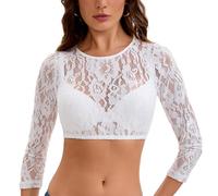 Adisno Blouse Dirndl pour Femmes, Blouse Dirndl,Blouses Dirndl avec Dentelle et Motif Floral,Blanc,36