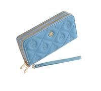 AdiStylinno Portefeuille en cuir pour femme, avec double fermeture éclair, grande capacité, porte-cartes de crédit, pochette avec dragonne et poche zippée, bleu, 19.2 x 9.8 x 4.5 cm / 7.56 x 3.86 x